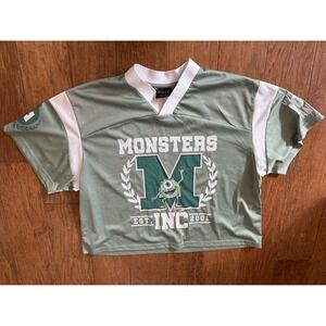 Pixar Monsters Inc Mike Wazowski Mesh Jersey Cropped Green Shirt Y2K Style